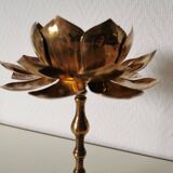 Candlestick, candle holder, modular lotus flower in brass, 50s feldman style