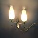 Small two-light wall lamp, white opaline and gilded brass, Circa 1960.