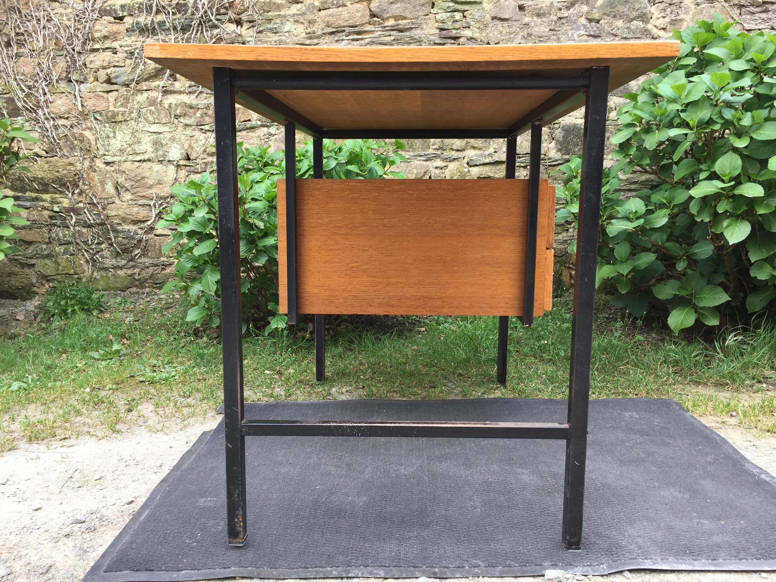 Vintage modernist office in oak and metal tubular base