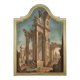 Ancient painting, architectural view, tempera on canvas, 18th century.