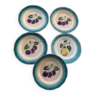 Set of 5 plates in art deco slip stamped Clairefontaine Graves LG