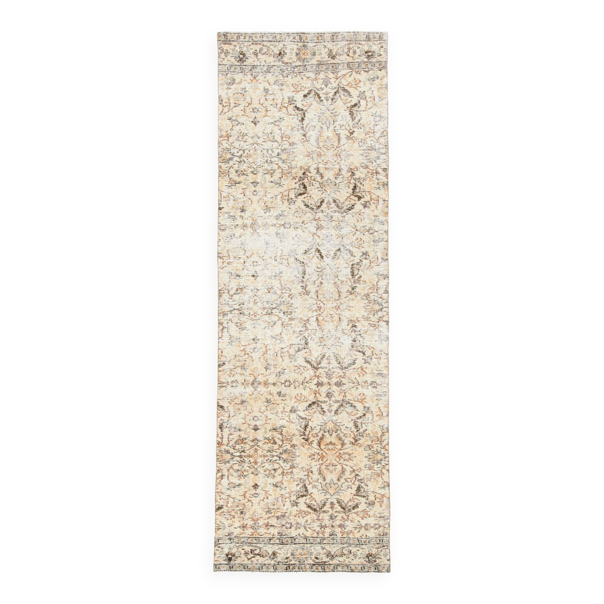 3x10 Beige & Brown Turkish Runner Rug, 84x263Cm