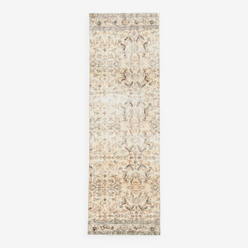 3x10 Beige & Brown Turkish Runner Rug, 84x263Cm