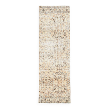 Tapis de course turc beige et marron 3x10, 84x263Cm