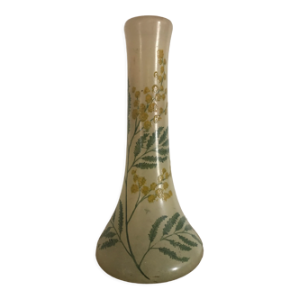 Ancien vase soliflore en verre soufflé, décor floral, période art nouveau 1900