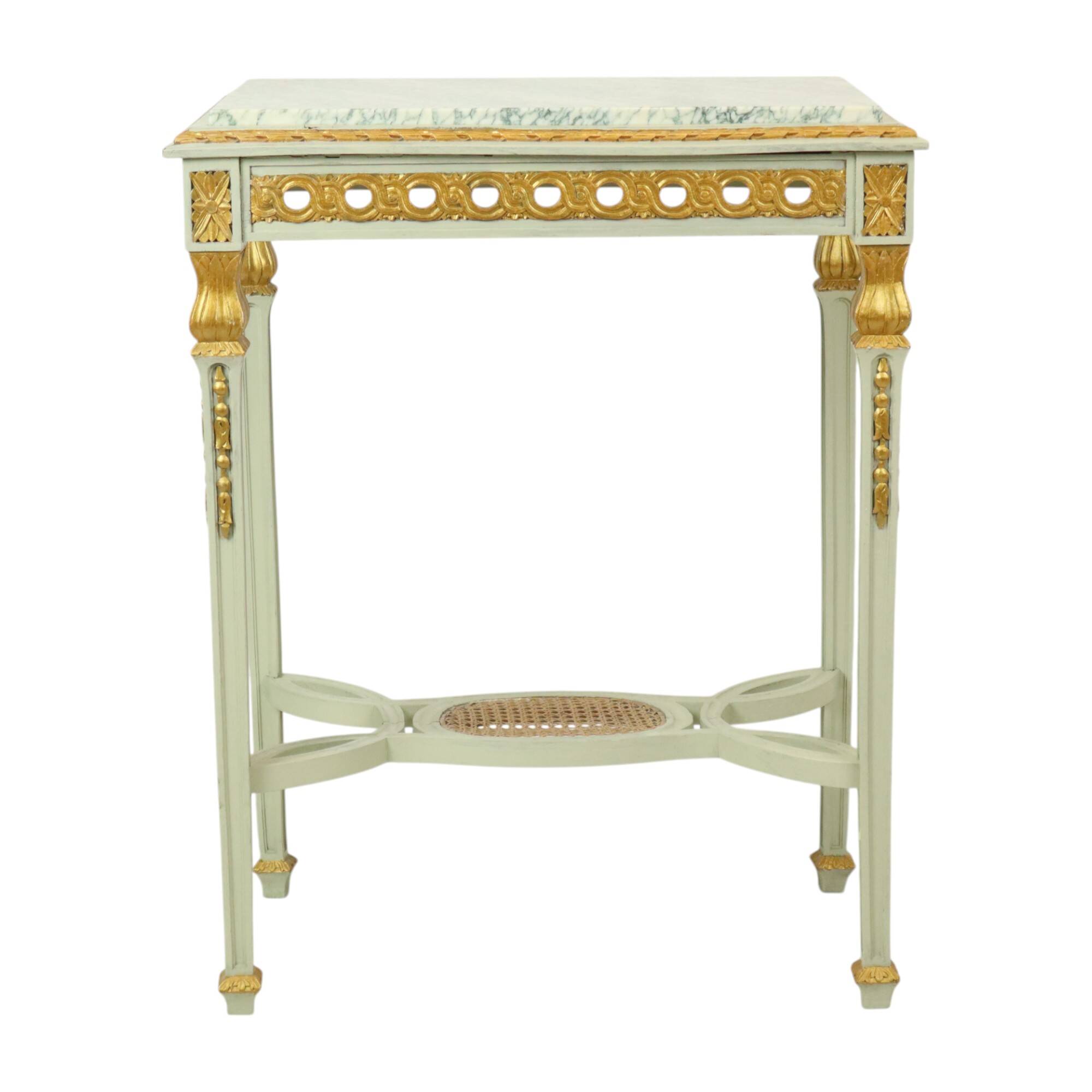 Antique Gilded Side Table Console Green Marble Louis XVI