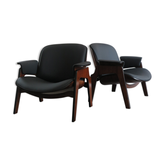 Ico Parisi for Mim Italian dark wood armchairs, 1960