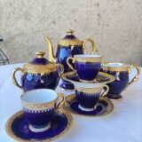 Service à café Bleu de four et or - porcelaine de Limoges