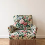 Set of 2 Napoleon III armchairs and footstool, floral fabric