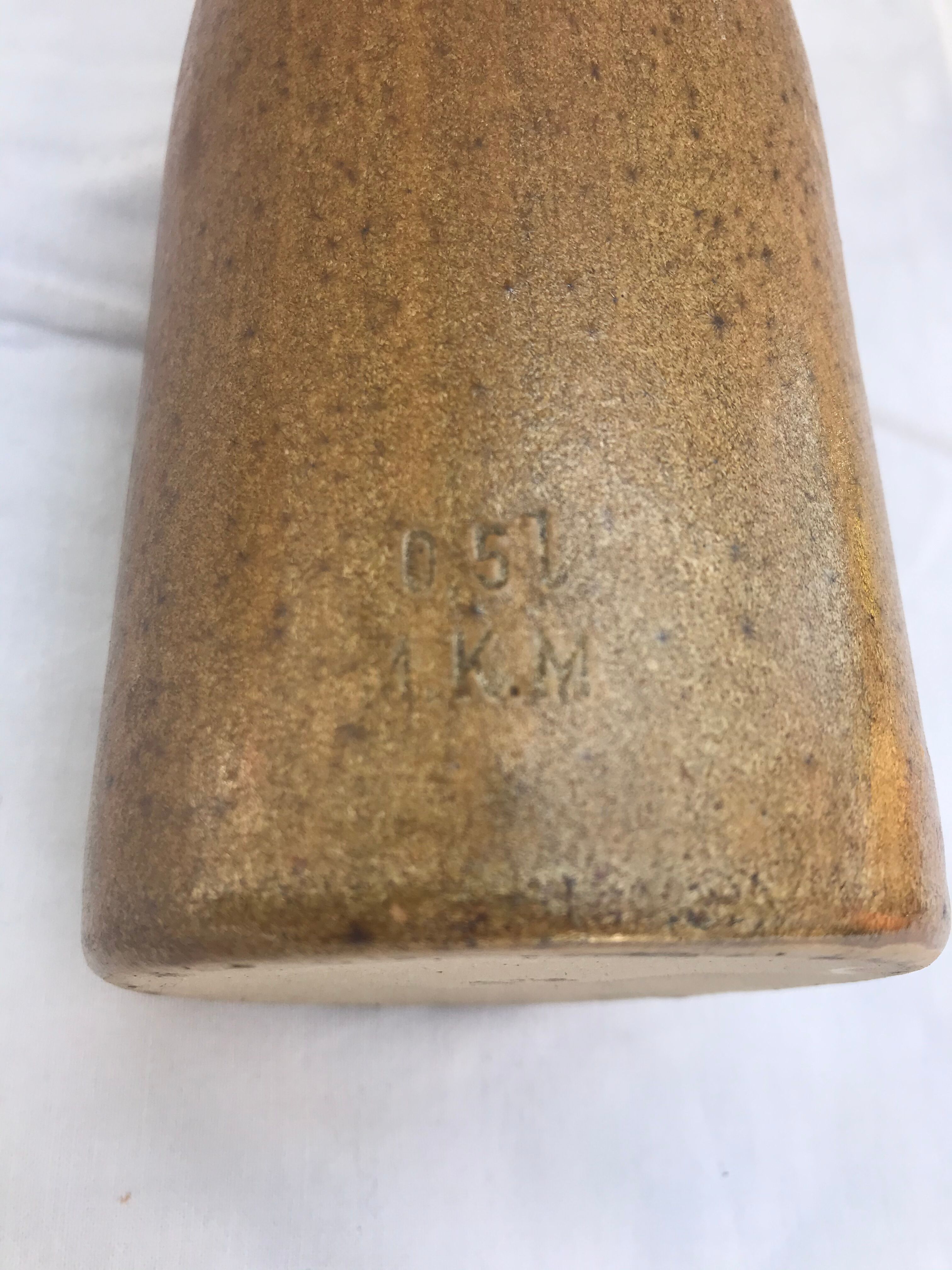 Ancient bottle brown sandstone - vintage white porcelain bouchon