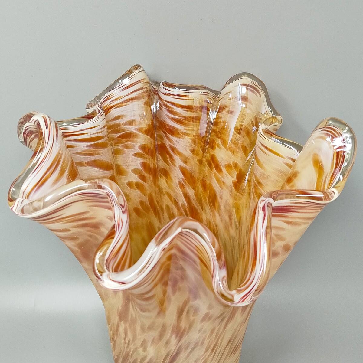 1970s Exquisite Michielotto Murano Glass Draped Vase. Made in Italy