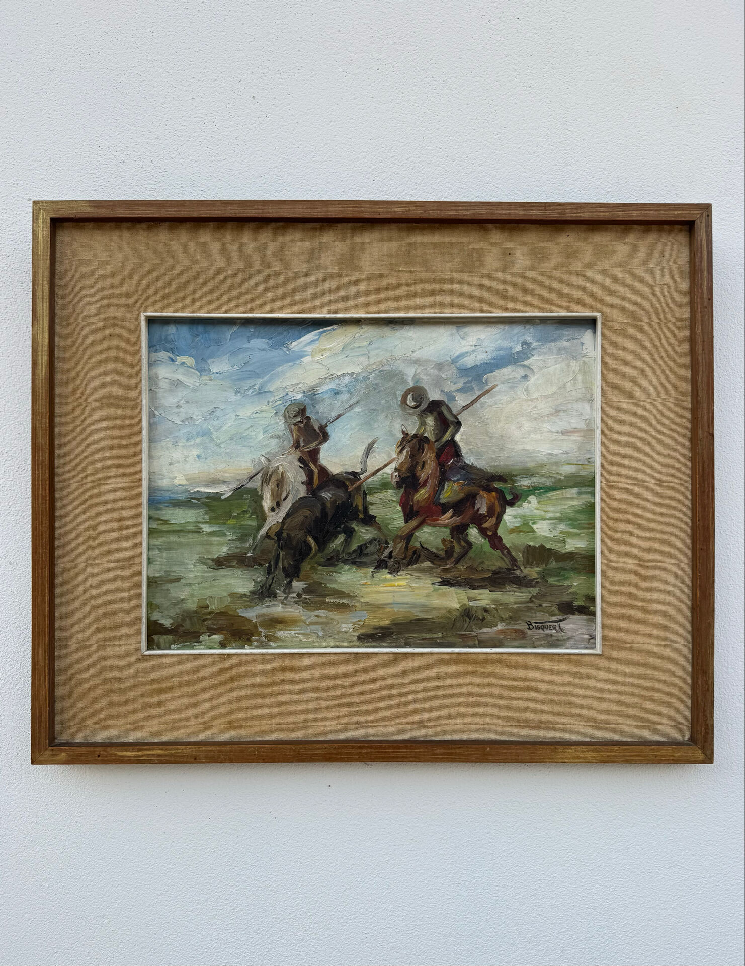 Tableau huile scène camarguaise 20ème
