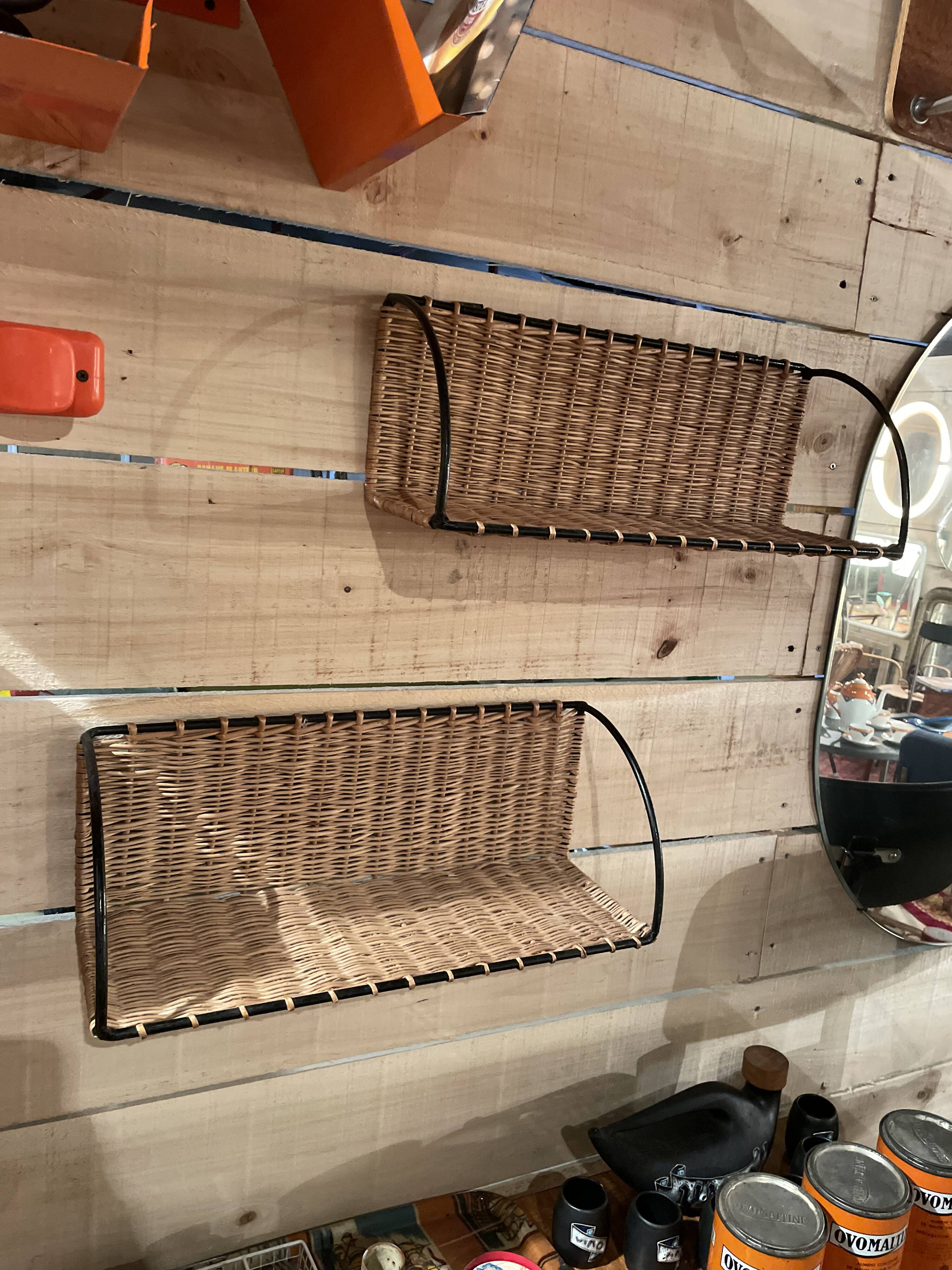 Pair rattan shelf vintage 50s