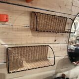 Pair rattan shelf vintage 50s