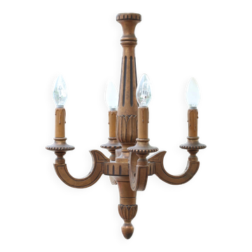 Chandelier en bois sculpté néoclassique français – vers 1950