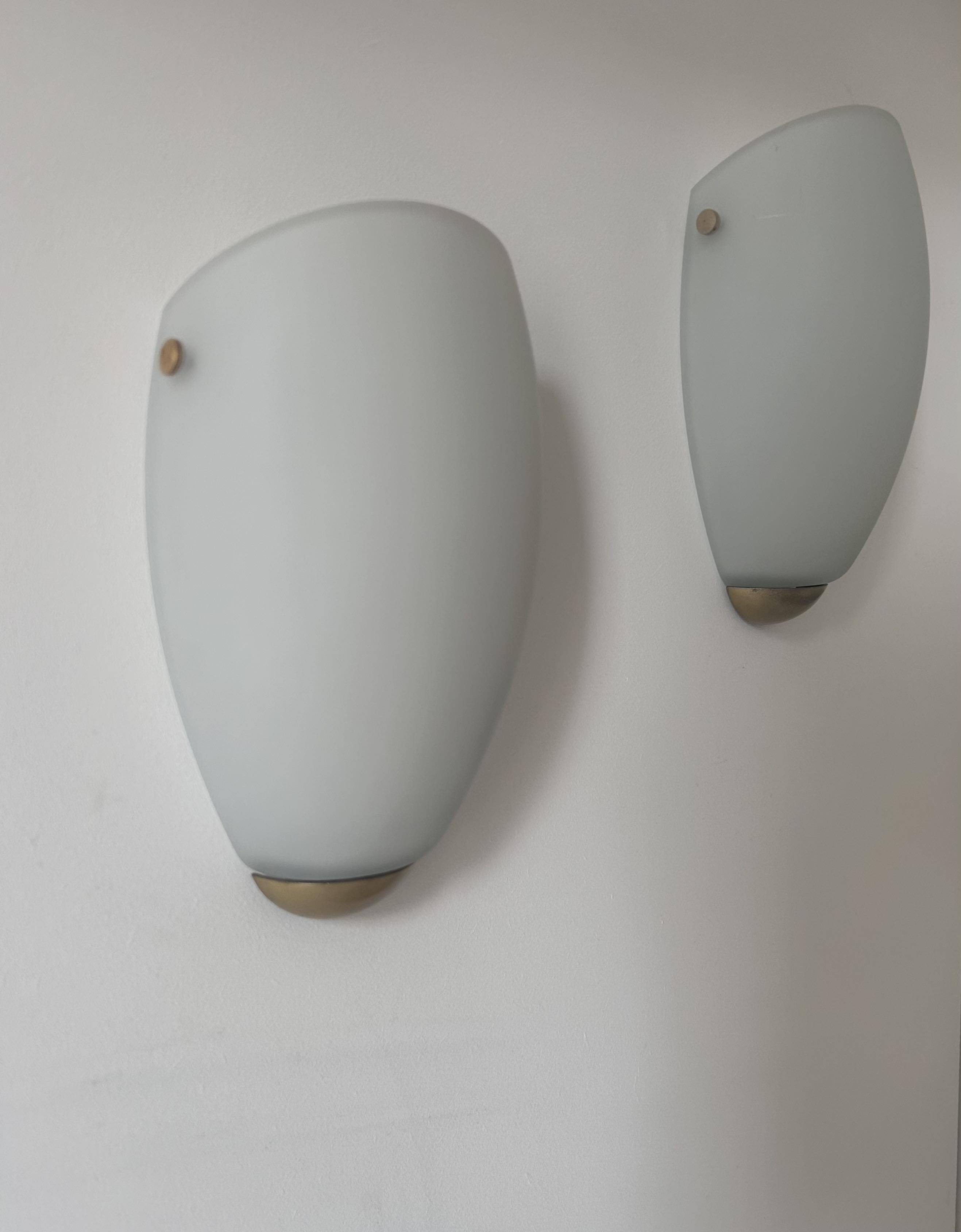 Pair of vintage wall lights, opaline glass and brass, Sweden 1970s