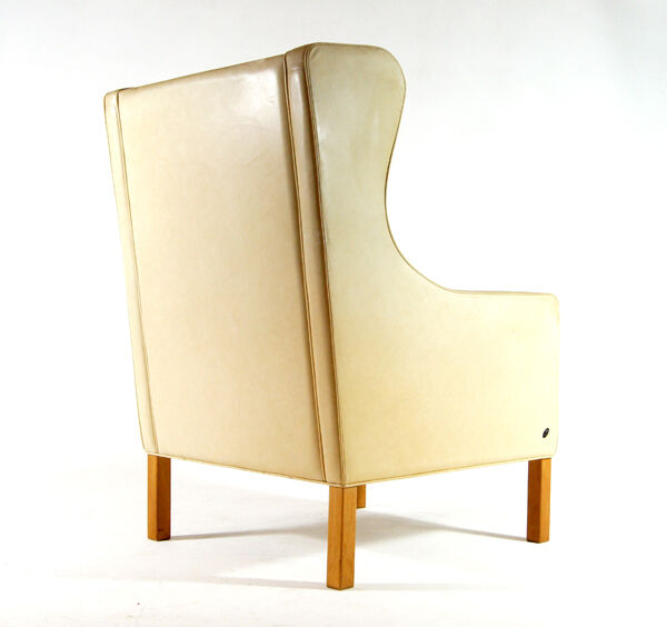 Danish oak & leather lounge wingback chair 70s