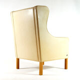 Danish oak & leather lounge wingback chair 70s