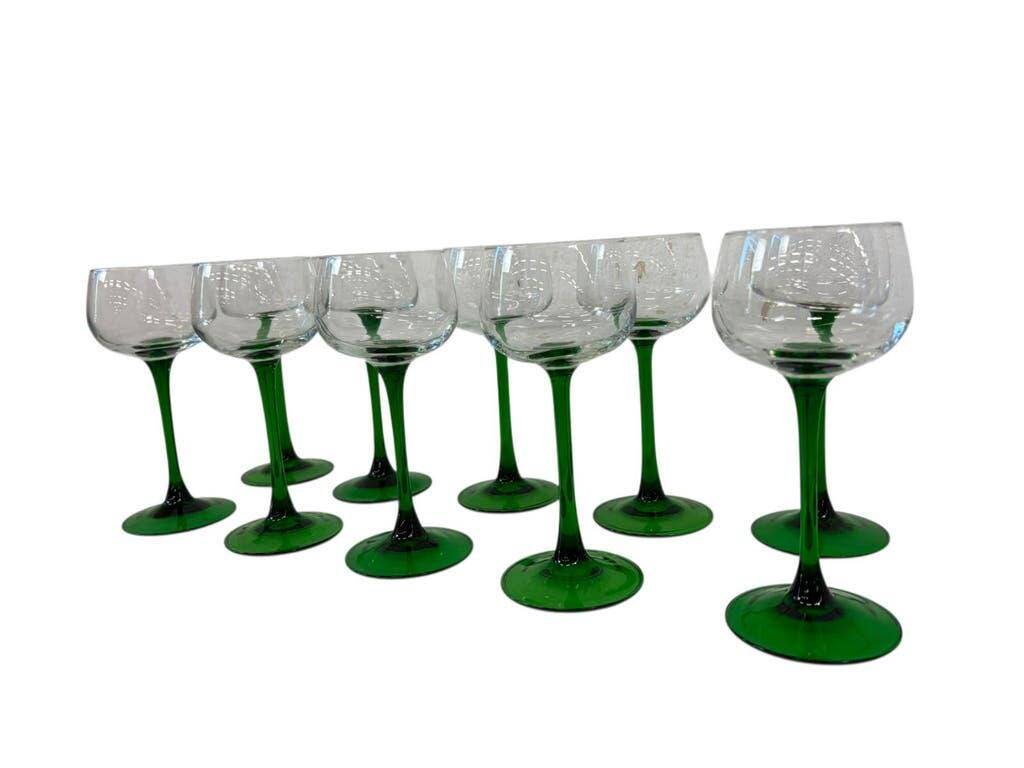 Set of 10 vintage green glass wine glasses Luminarc Alsace