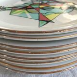 8 old plates Sarreguemines cubist décor
