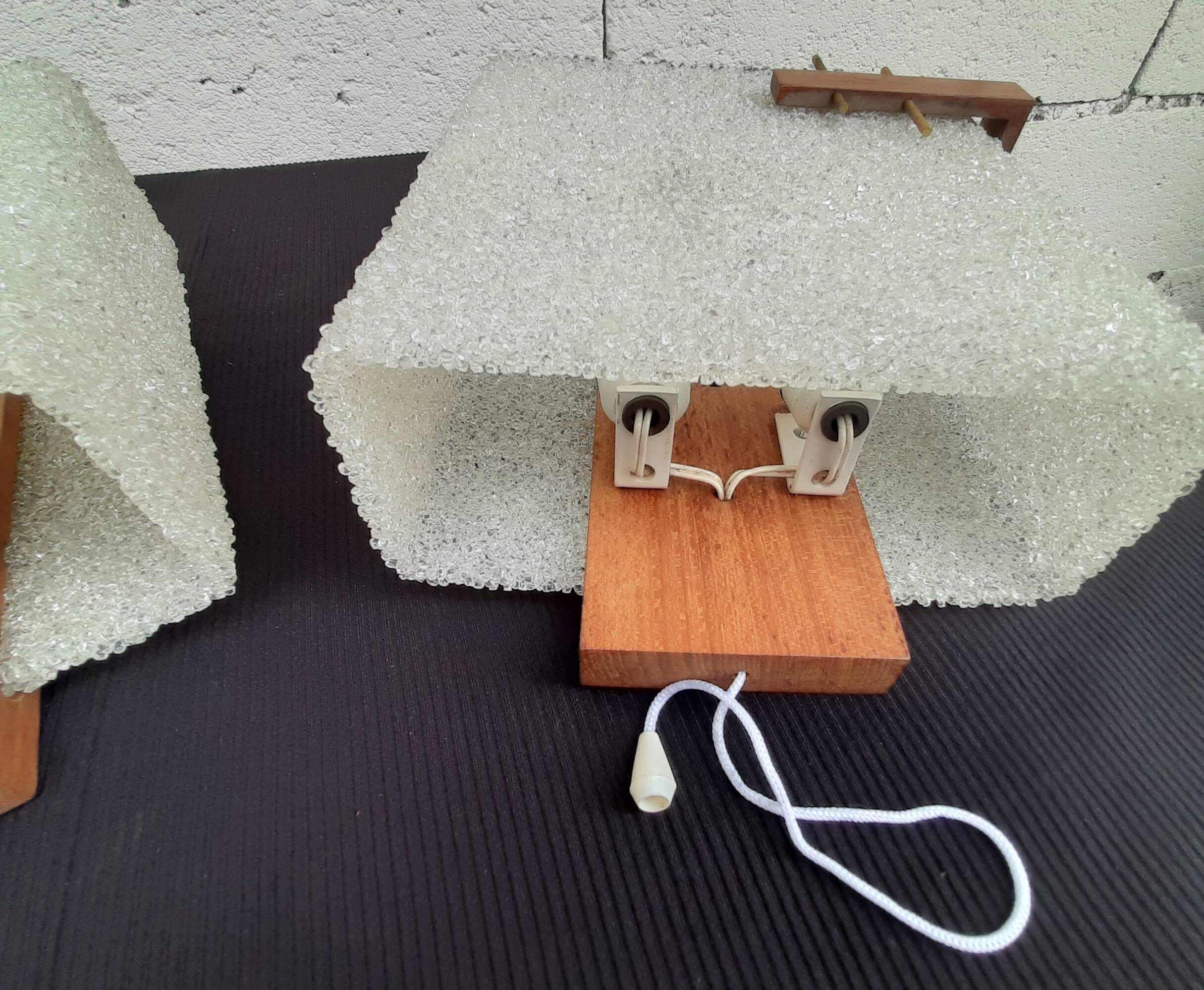 Pair of Scandinavian Perpex and teak wall lights