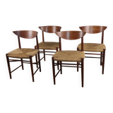 Set of 4 Scandinavian chairs by Peter Hvidt – teak & cord – 1960s
