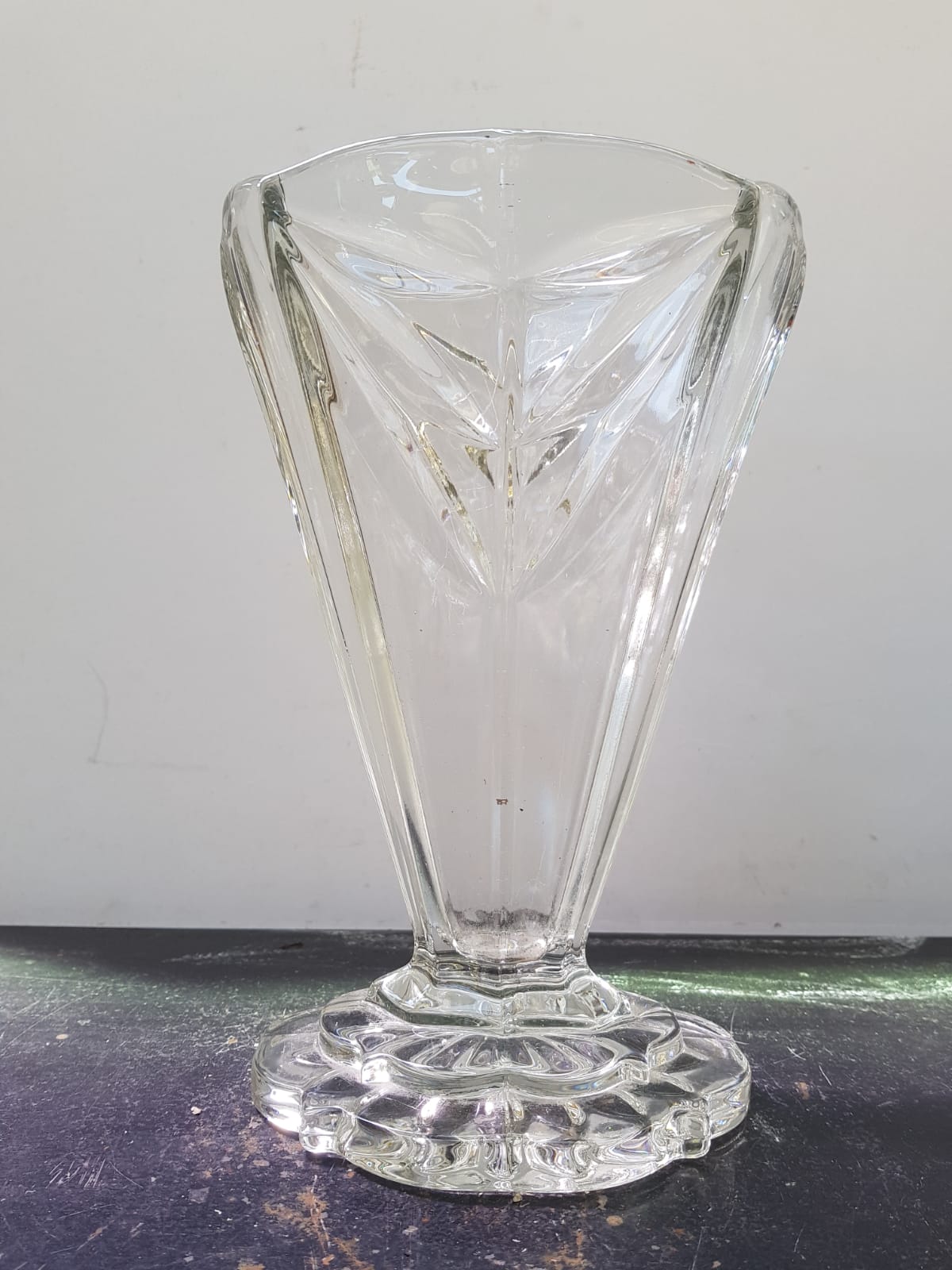 Old art deco vase transparent molded glass vintage decoration