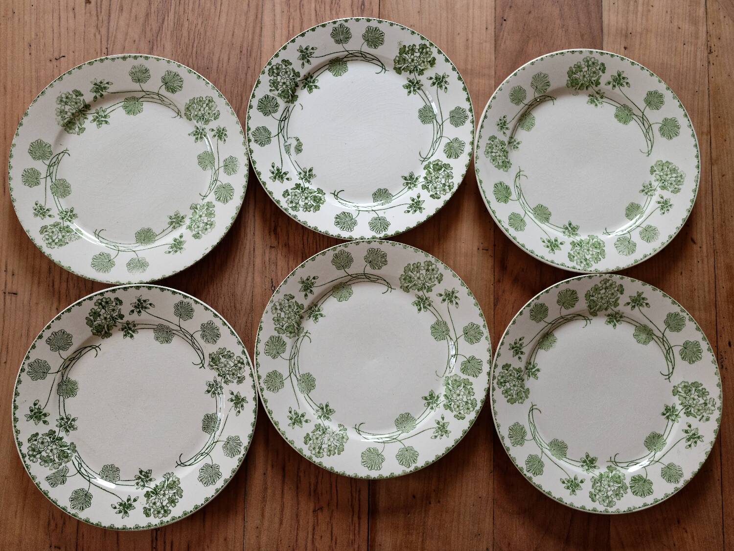 6 flat plates made of ironstone Sarreguemines 'Geranium'