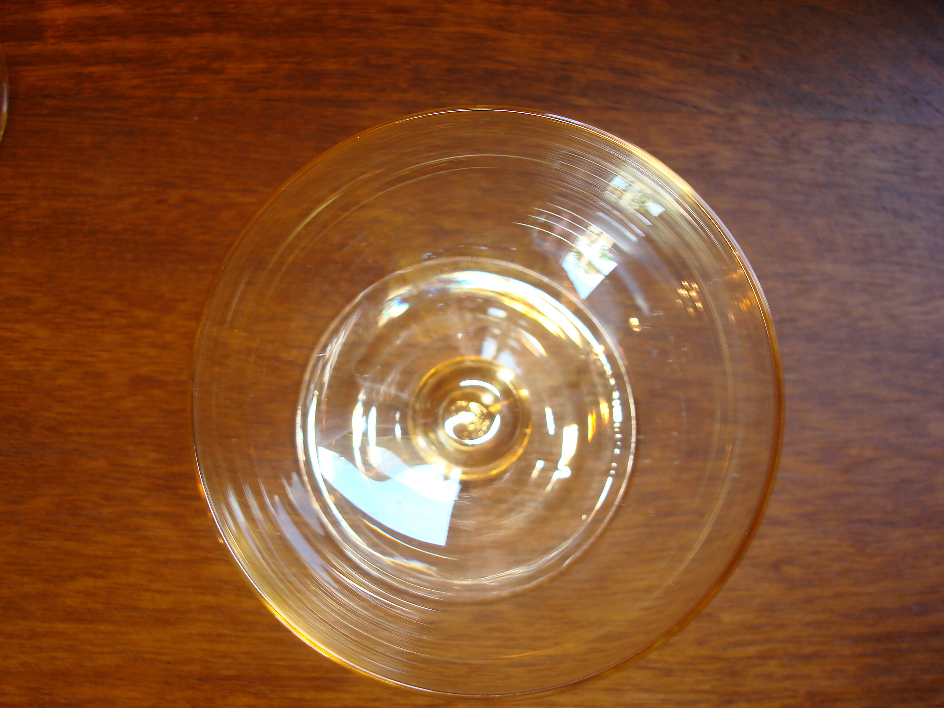 10 crystal Champagne cups, Daum Nancy, amber yellow color, vintage.