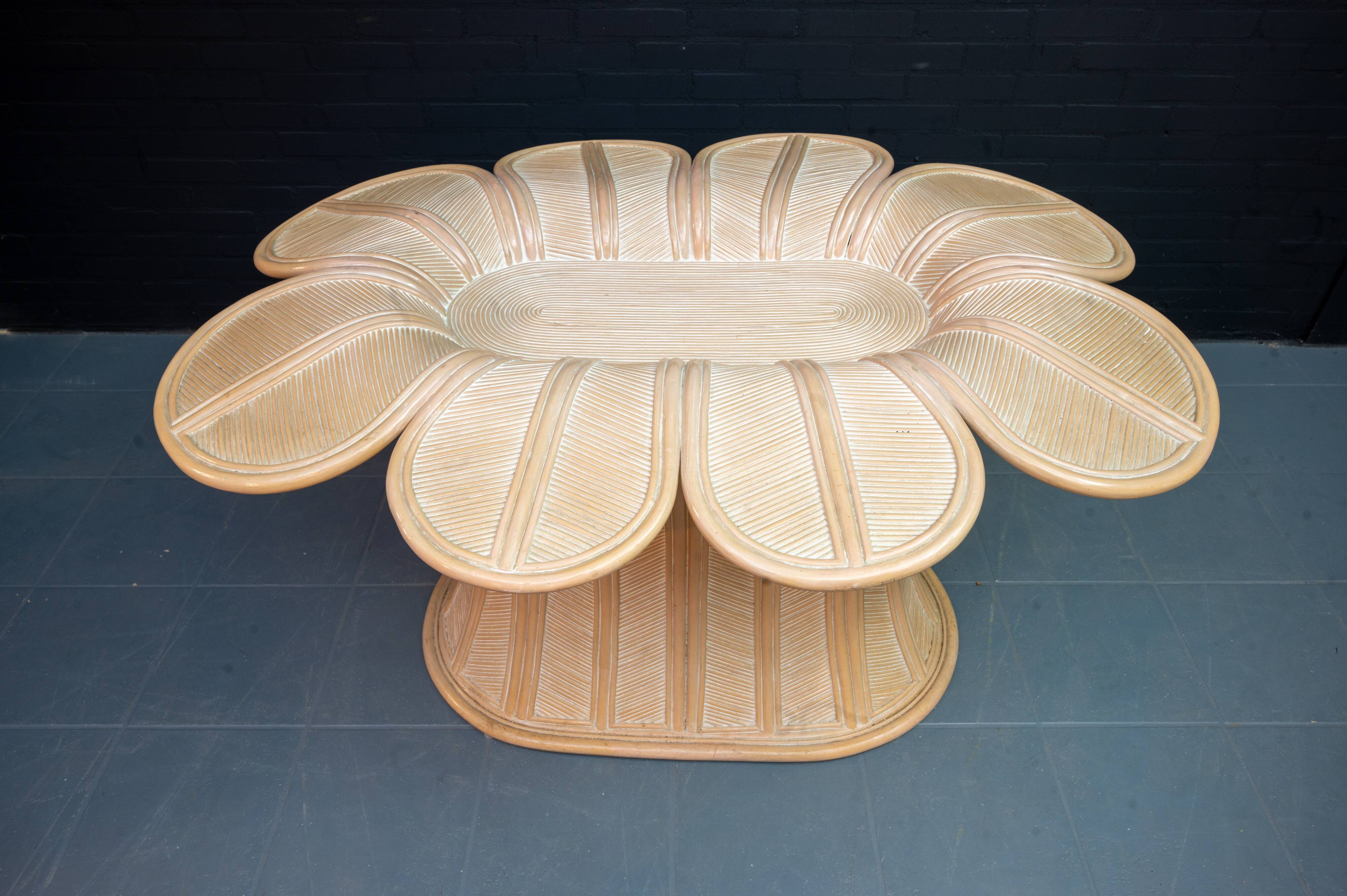 Hollywood Regency Italian rattan dining table 1970