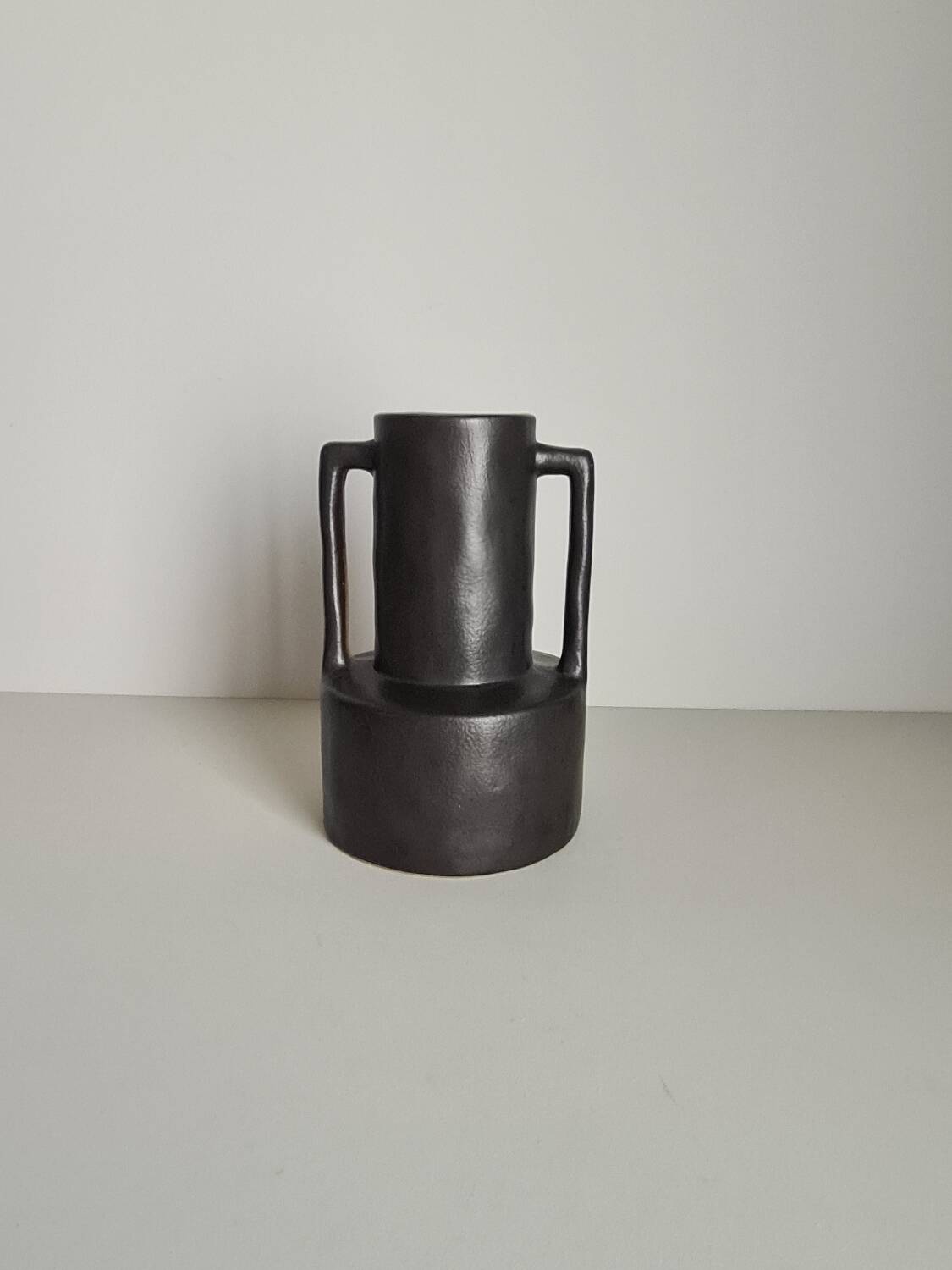 Modernist black ceramic vase / handmade / vintage