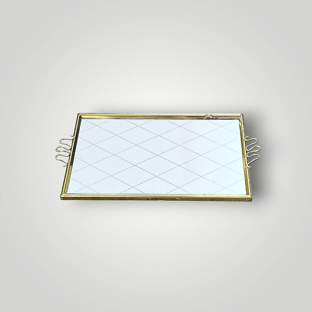 Antique gold metal mirror tray – gold diamond decoration