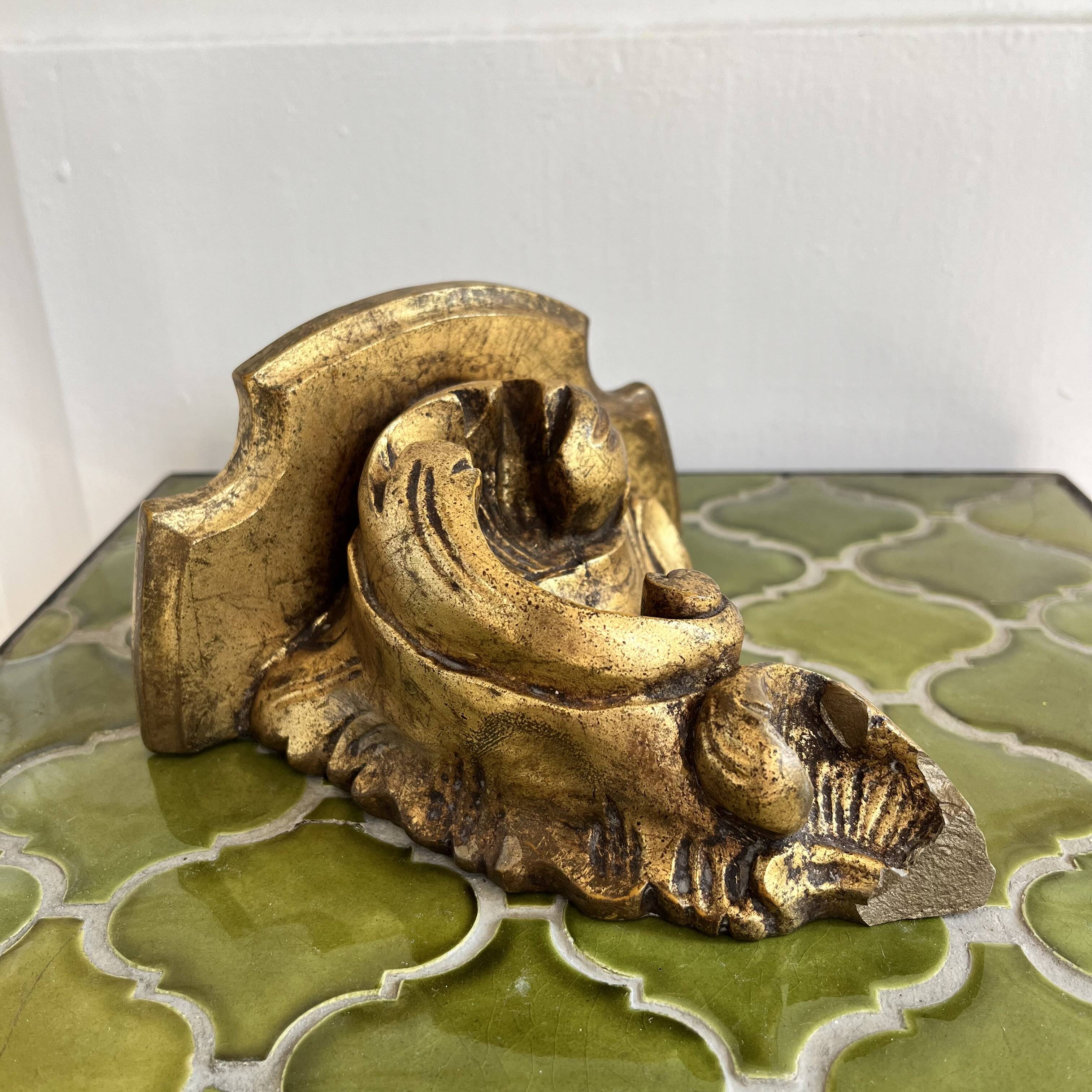 Baroque style wall console shelf in gilded wood