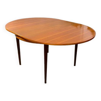 Table en teck blond vintage ronde extensible 4 à 6 personnes - années 60