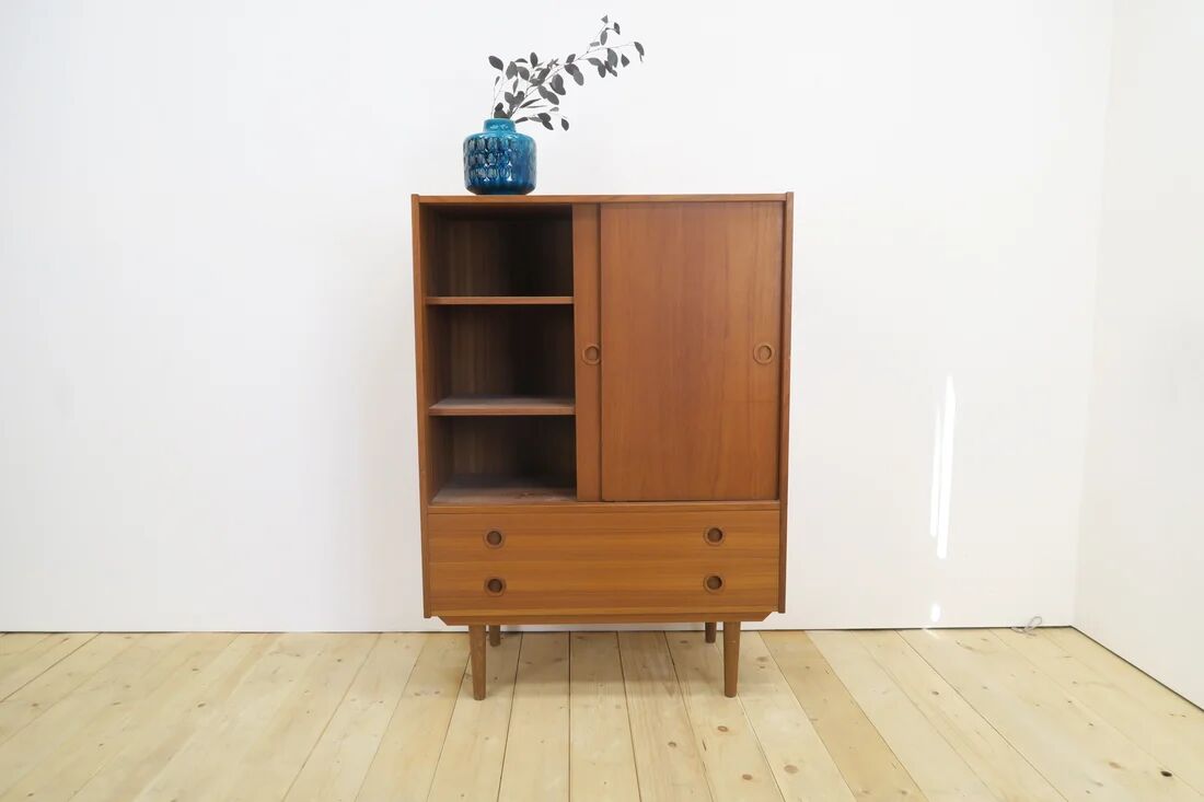 High teak cabinet with sliding doors, 1960s