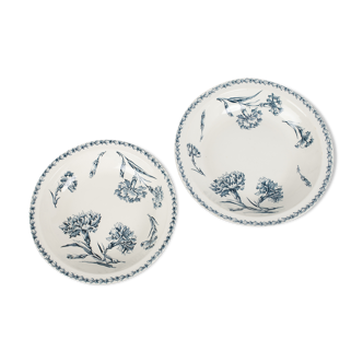 2 large round dishes of service, vegetable. Lunéville K & G model Œillets. French Antique