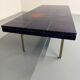 Table basse en céramique émaillée bleue design année 70