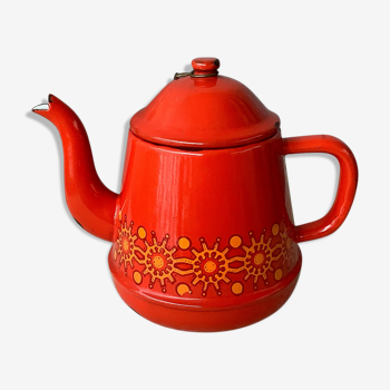 Vintage red enamelled teapot