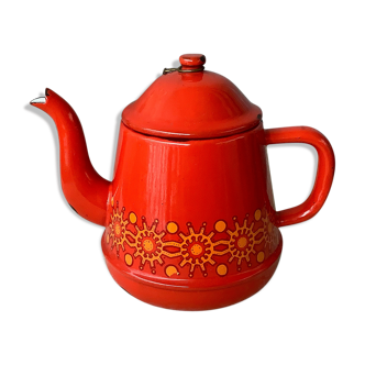 Vintage red enamelled teapot