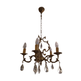 Lustre 5 branches en bronze et cristal