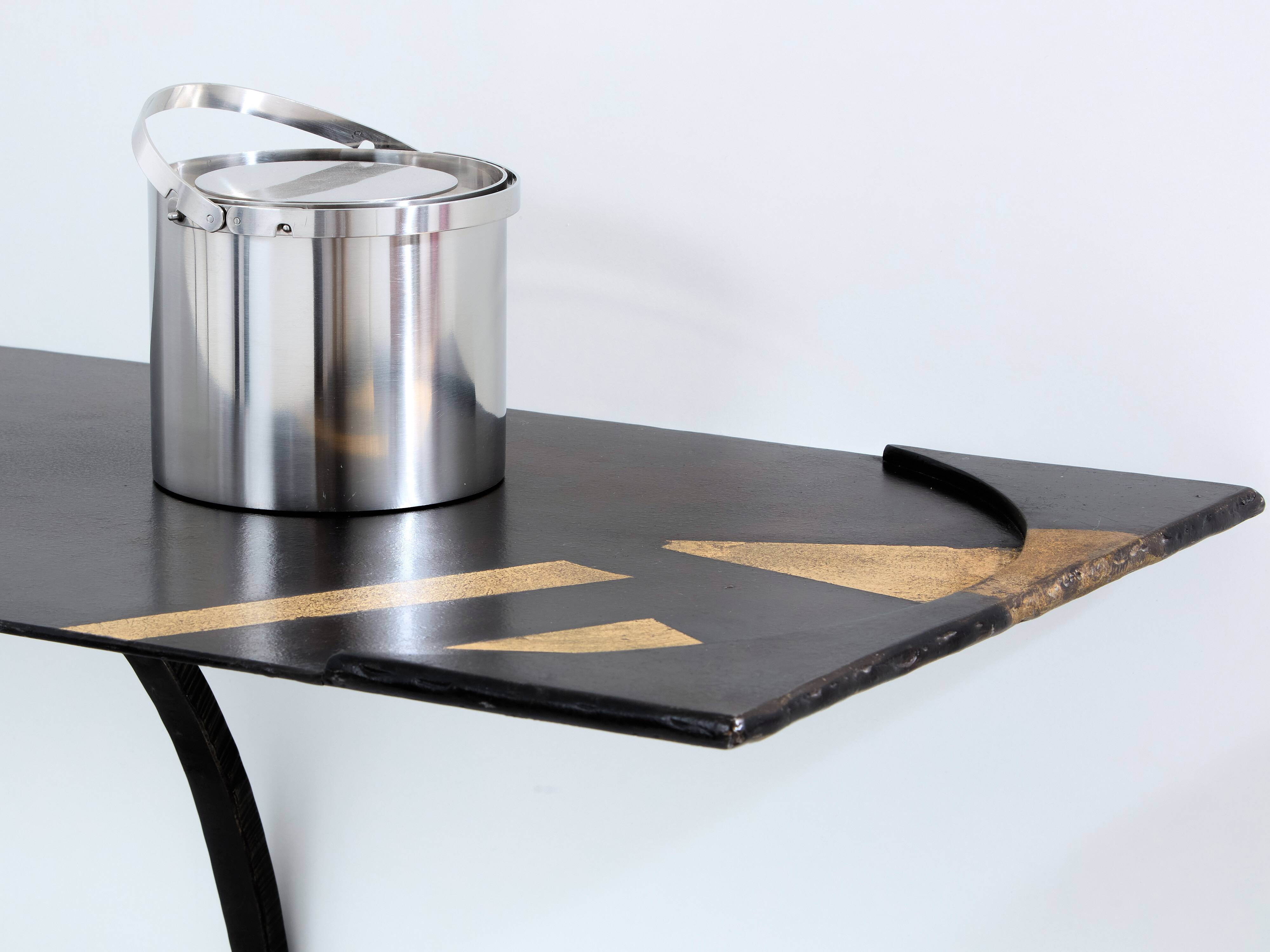 Pair of brutalist wrought iron consoles by Argueyrolles 1990