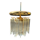 Plafonnier laiton et verre taillé façon triedri
