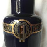 Grand vase en faience sarreguemines art nouveau bleu et or