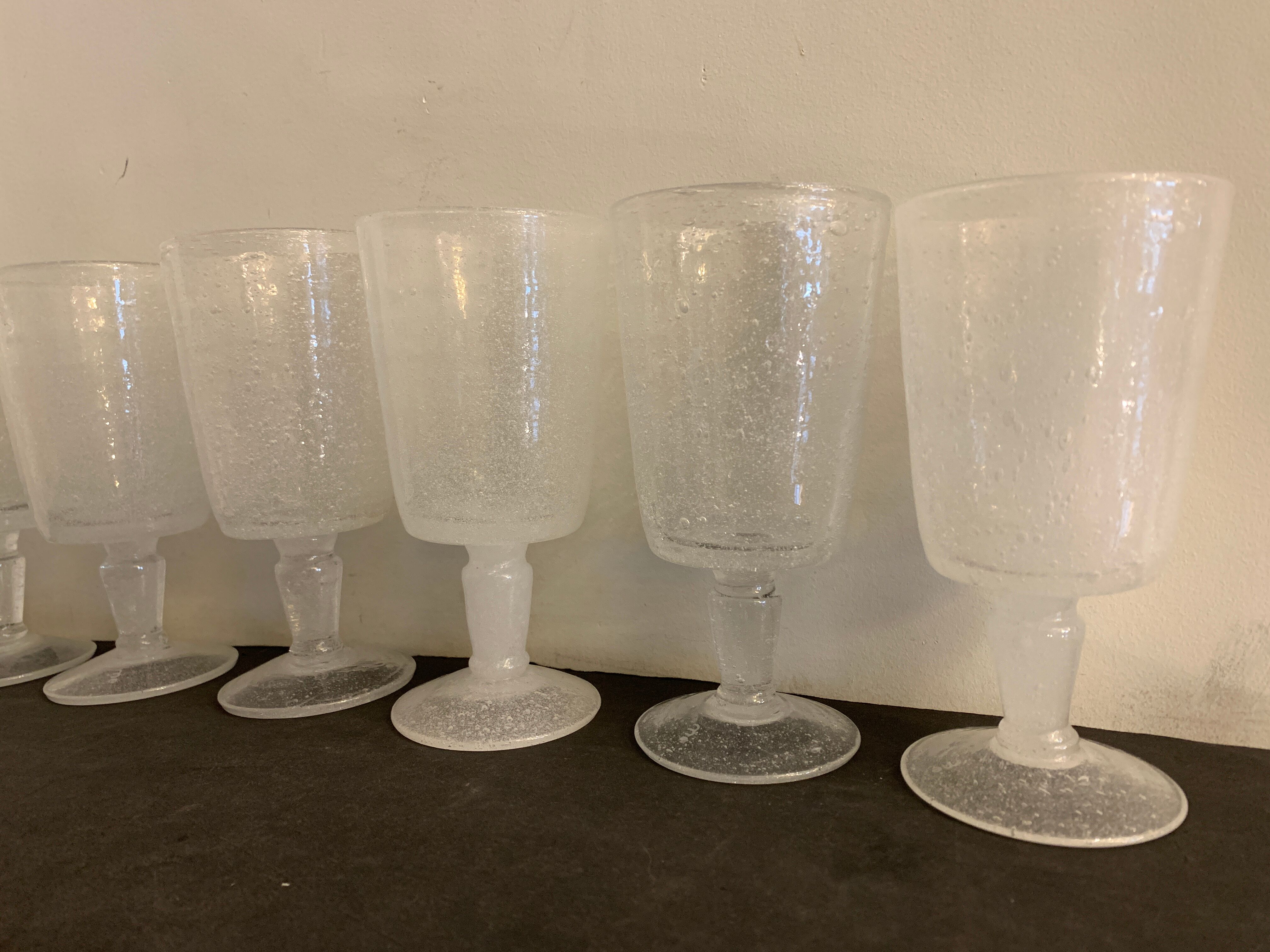 6 blown and bubbled wine stemmed glasses, Riom glassware, Puy-de-Dôme