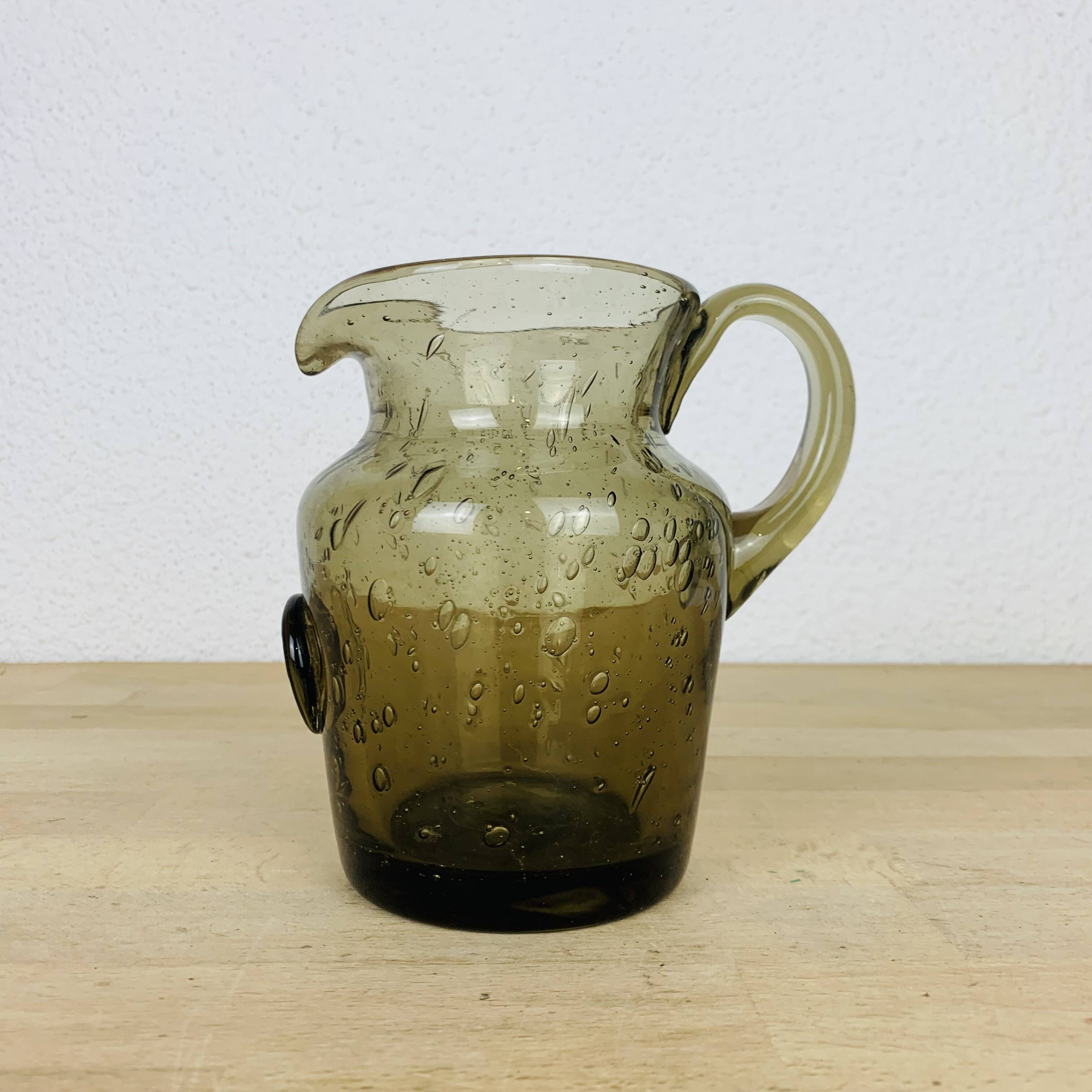 Vintage smoked bubbled glass pitcher