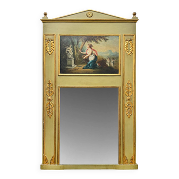 Wooden trumeau painted and decorated with an oil on panel.
