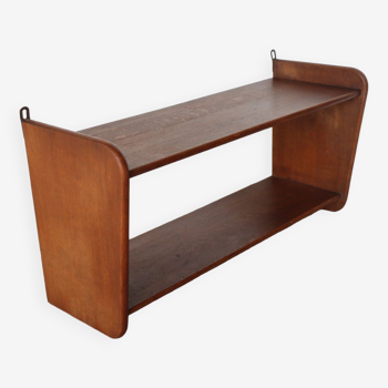 Vintage solid oak wall shelf, 1950