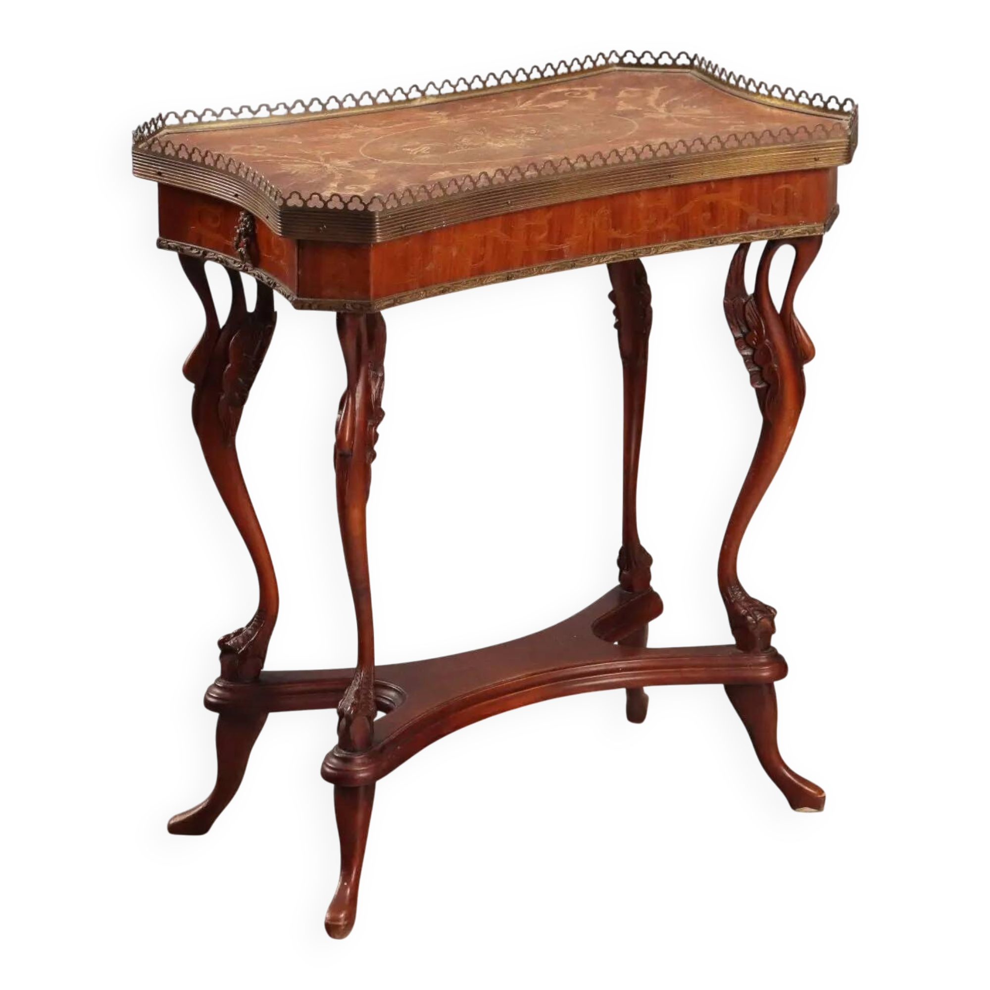 Small antique coffee table made of fruitwood and rosewood, 20th century.