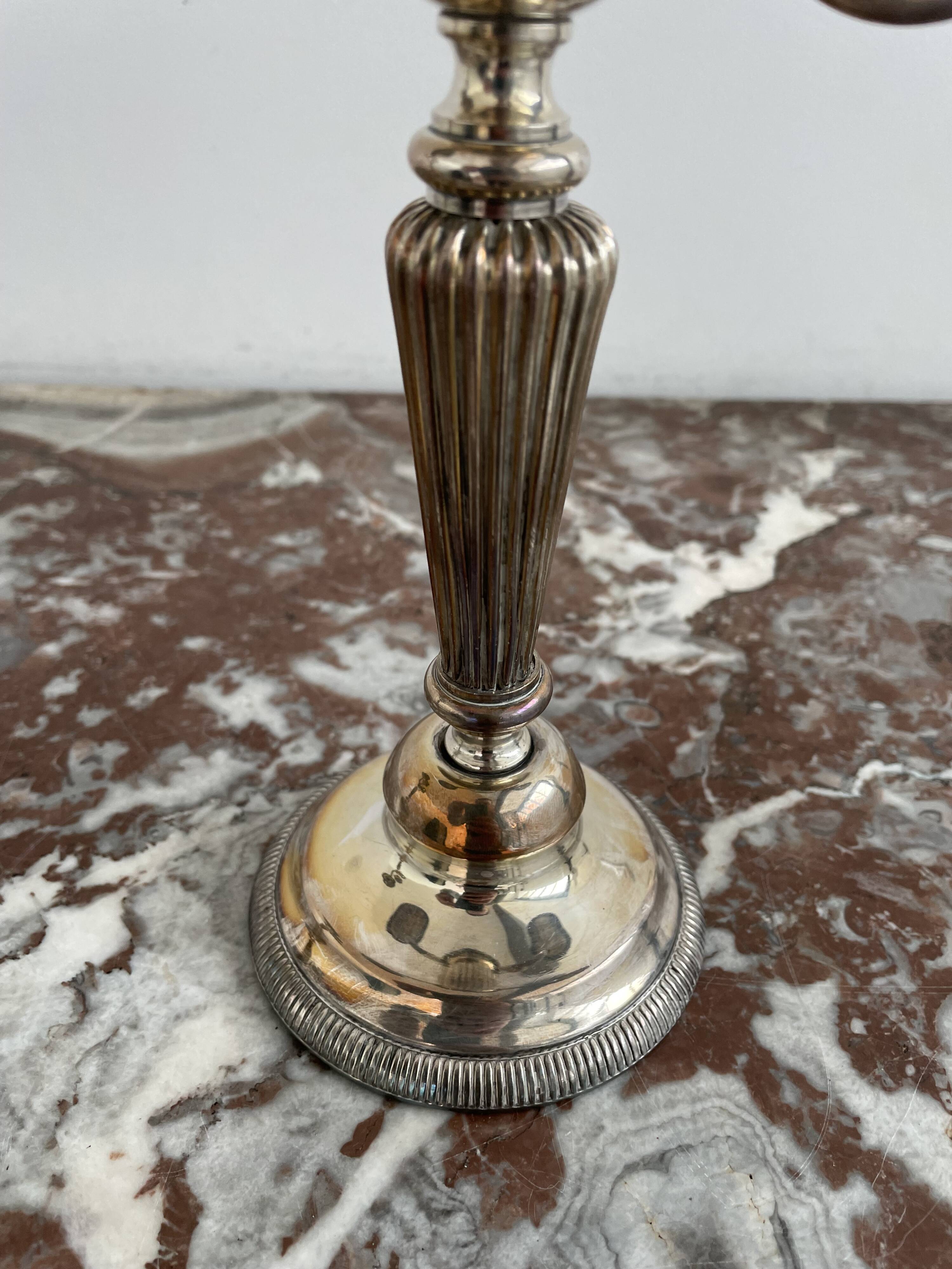 Candlesticks, silver-plated metal, Maison Christofle, pair of candelabras, 3 lights