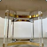 Ancienne table à manger design italien d'Alessandro Albrizzi années 70 lucite et laiton
